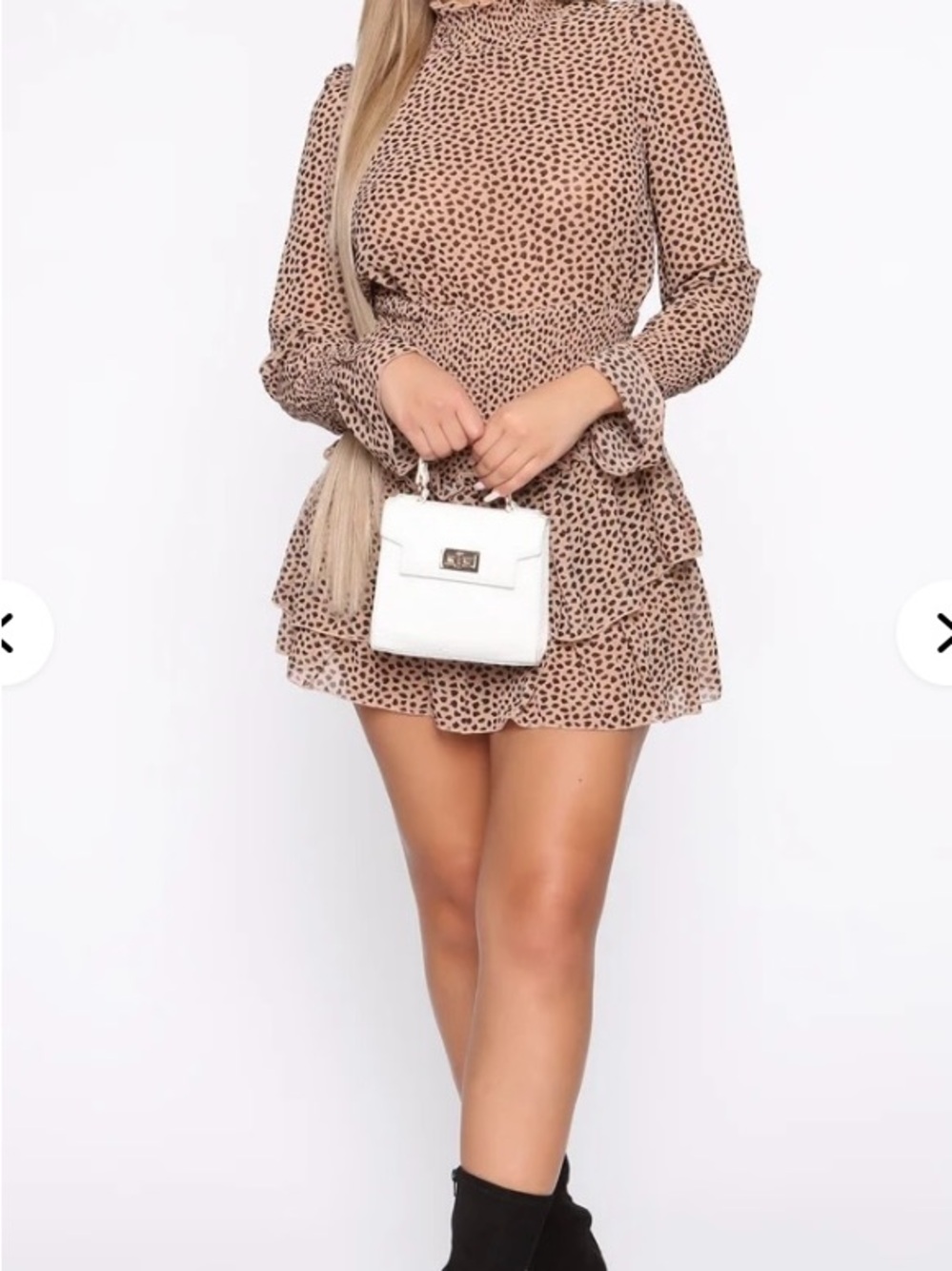 Fashion Nova Taupe Animal Print Ruffle Mini Dress NWT